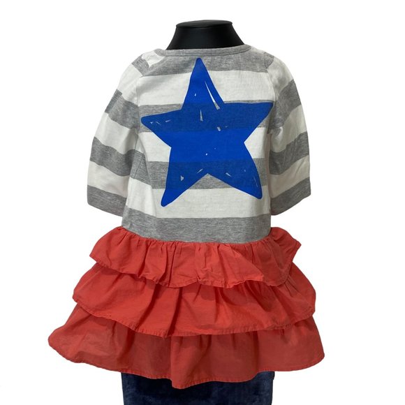 (4-116) Mini Boden Girls 2T Dress With Grey & White Stripes and a Blue Star - Picture 10 of 10